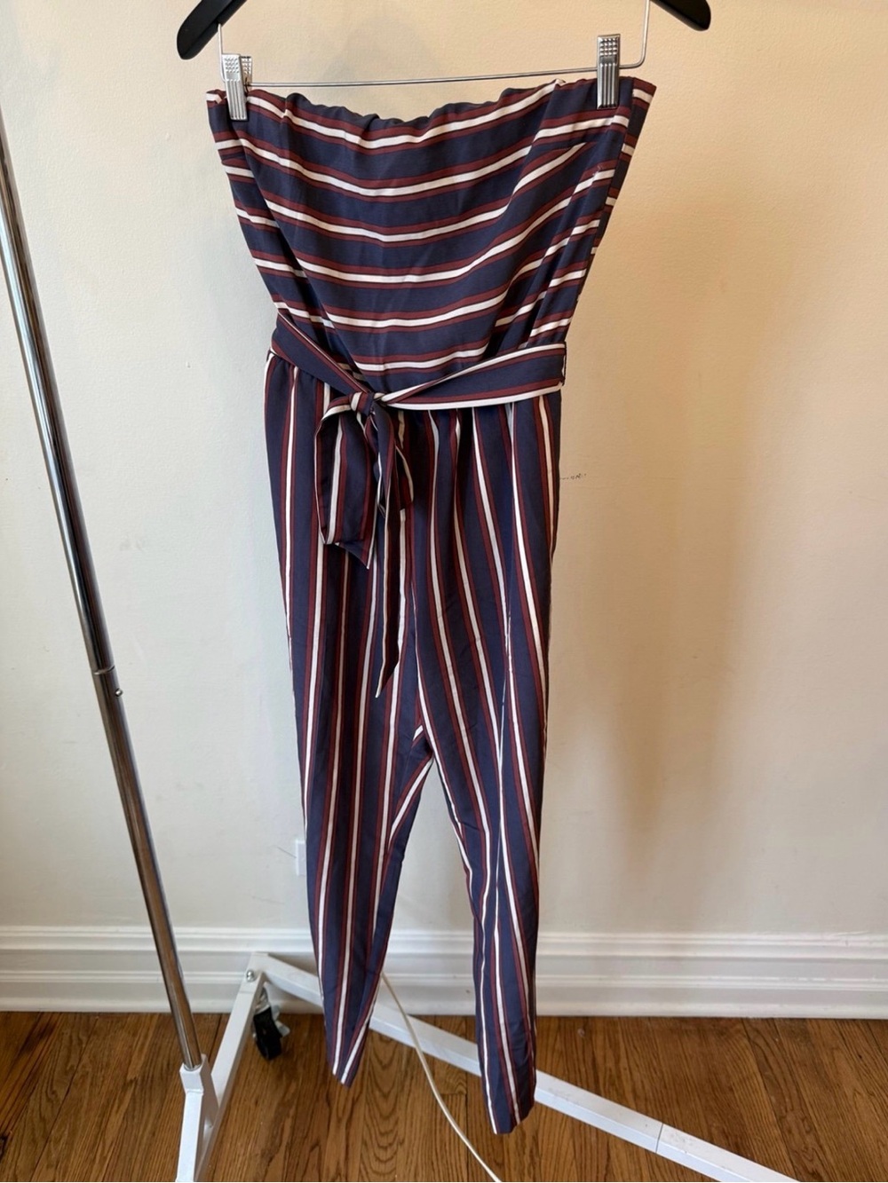 Express Navy Strapless Jumpsuit with Red and White Stripes size small